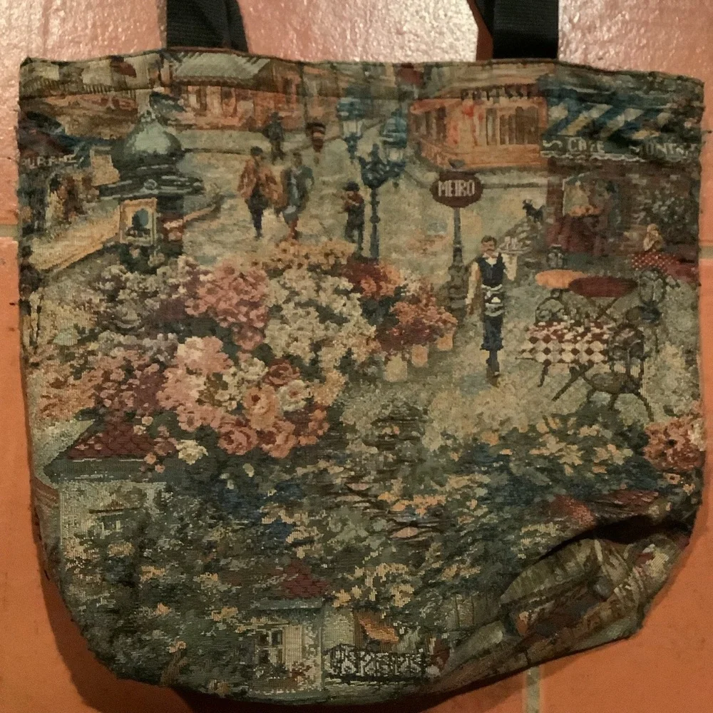 Vintage vtg destination Travel Purse Paris Scene tote bag